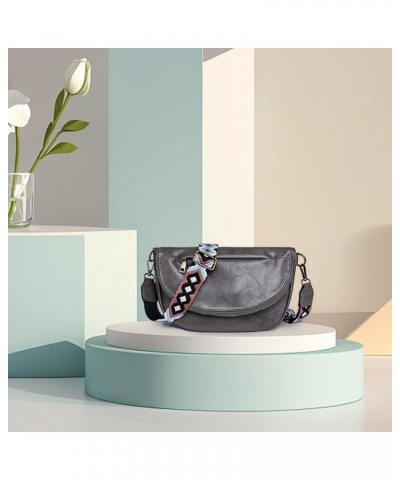 PU Leather Half Moon Crossbody Bag Adjustable Guitar Strap Crossbody Purses Solid Color Women Fashion Sling Bag Large Grey $1...