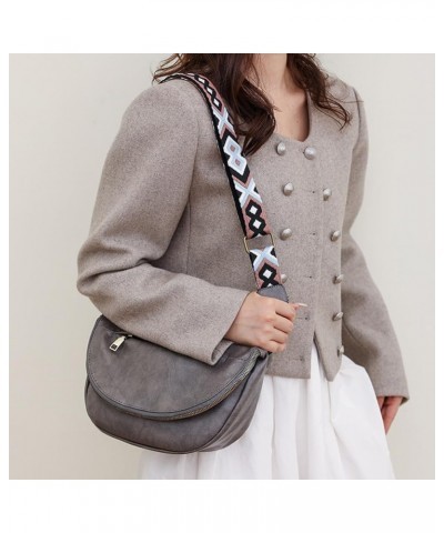 PU Leather Half Moon Crossbody Bag Adjustable Guitar Strap Crossbody Purses Solid Color Women Fashion Sling Bag Large Grey $1...