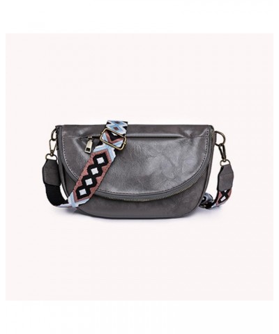 PU Leather Half Moon Crossbody Bag Adjustable Guitar Strap Crossbody Purses Solid Color Women Fashion Sling Bag Large Grey $1...