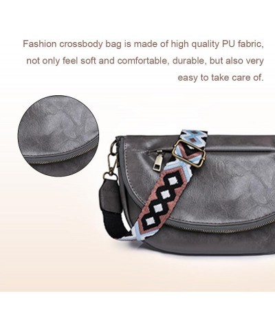 PU Leather Half Moon Crossbody Bag Adjustable Guitar Strap Crossbody Purses Solid Color Women Fashion Sling Bag Large Grey $1...