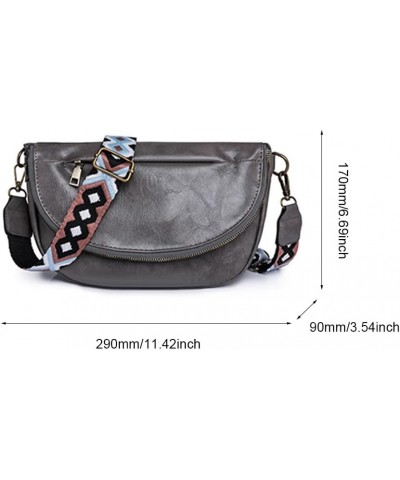 PU Leather Half Moon Crossbody Bag Adjustable Guitar Strap Crossbody Purses Solid Color Women Fashion Sling Bag Large Grey $1...