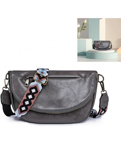 PU Leather Half Moon Crossbody Bag Adjustable Guitar Strap Crossbody Purses Solid Color Women Fashion Sling Bag Large Grey $1...