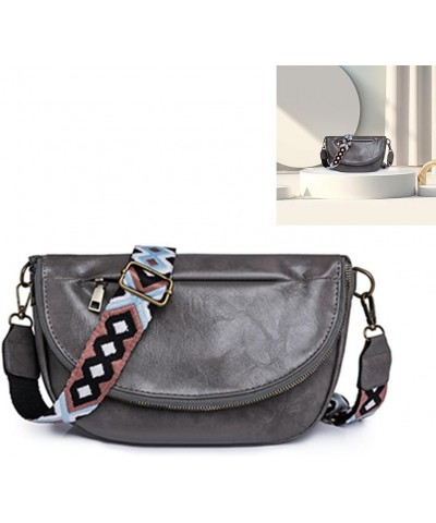 PU Leather Half Moon Crossbody Bag Adjustable Guitar Strap Crossbody Purses Solid Color Women Fashion Sling Bag Large Grey $1...