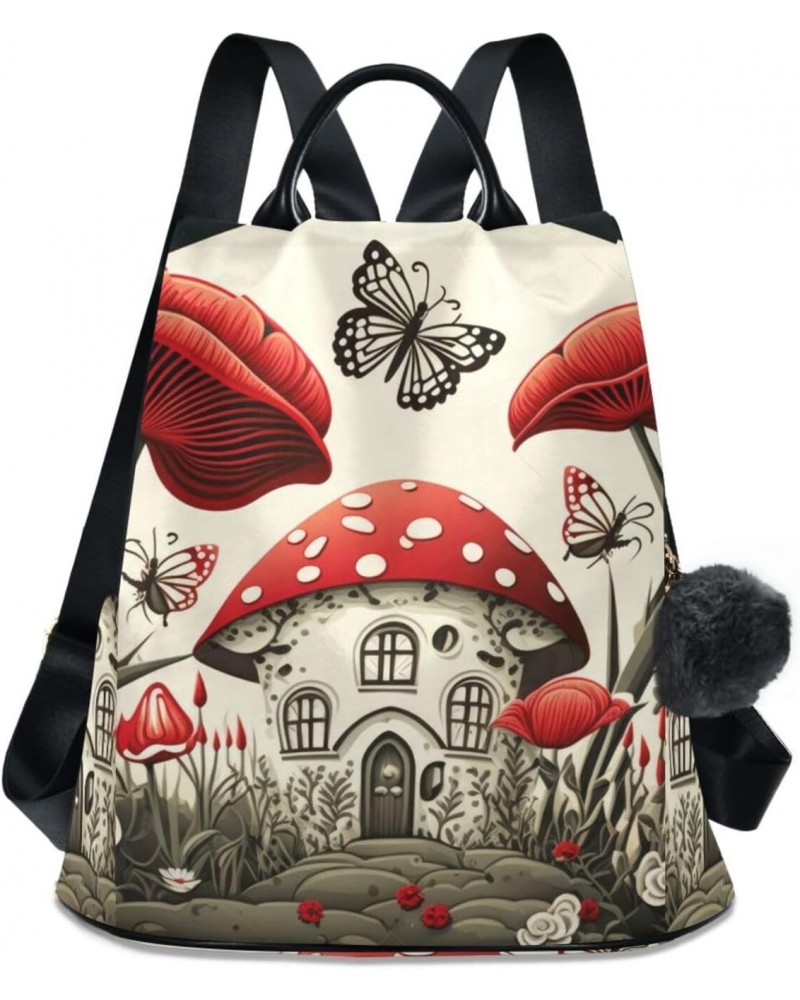 Women Fashion Backpack - Red Mushroom House, Anti Theft Casual Daypack Shoulder Bag Purse for Travel Work 15 inches $20.09 Ba...