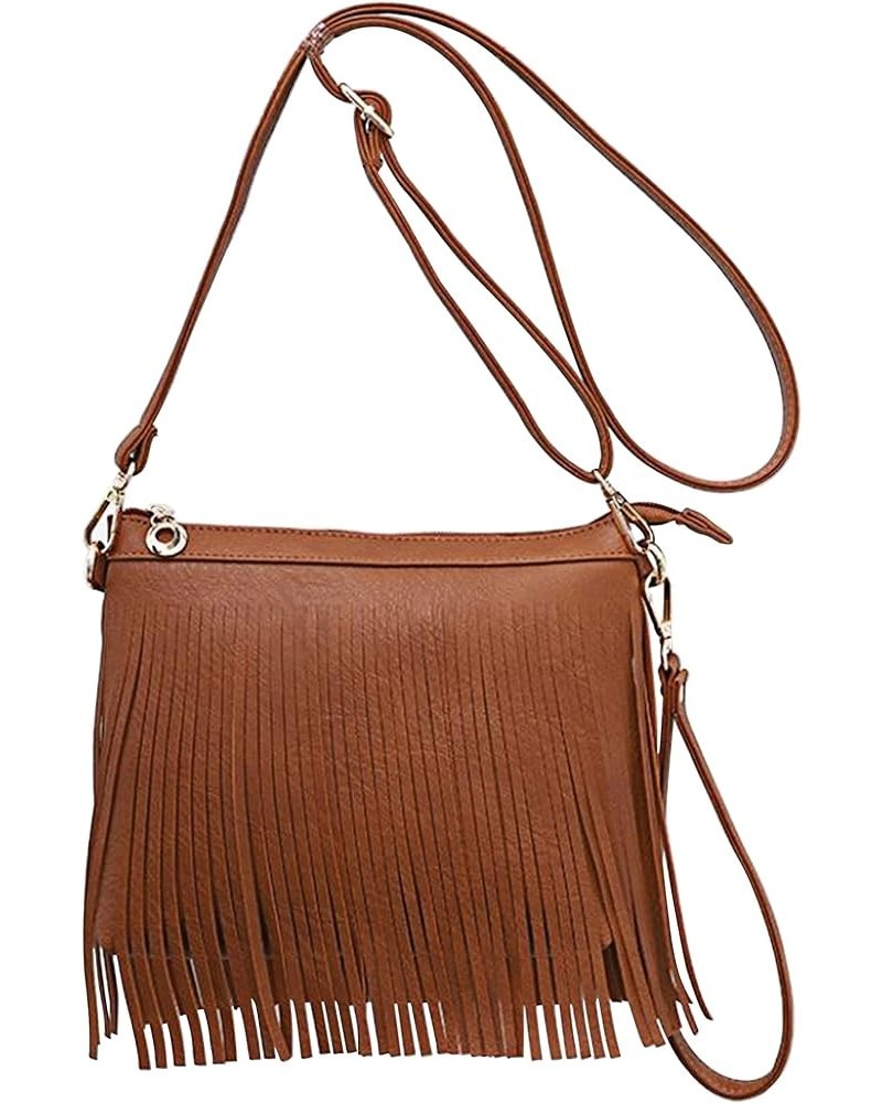 Women Small Tassel Faux Leather Cross Body Shoulder Bag Hobo Bag Brown $18.30 Shoulder Bags