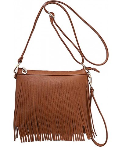 Women Small Tassel Faux Leather Cross Body Shoulder Bag Hobo Bag Brown $18.30 Shoulder Bags