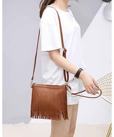 Women Small Tassel Faux Leather Cross Body Shoulder Bag Hobo Bag Brown $18.30 Shoulder Bags