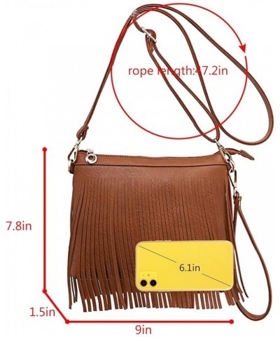 Women Small Tassel Faux Leather Cross Body Shoulder Bag Hobo Bag Brown $18.30 Shoulder Bags