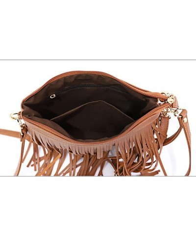 Women Small Tassel Faux Leather Cross Body Shoulder Bag Hobo Bag Brown $18.30 Shoulder Bags