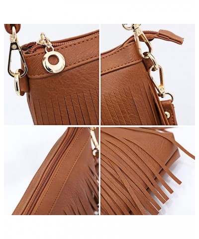 Women Small Tassel Faux Leather Cross Body Shoulder Bag Hobo Bag Brown $18.30 Shoulder Bags