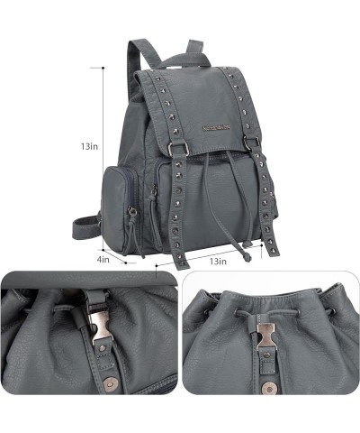 Rivet Vegan Leather Backpack for Women, Casual Daypack Shoulder Bag Purse with Hook for Travel Rivets Jean $10.25 Backpacks