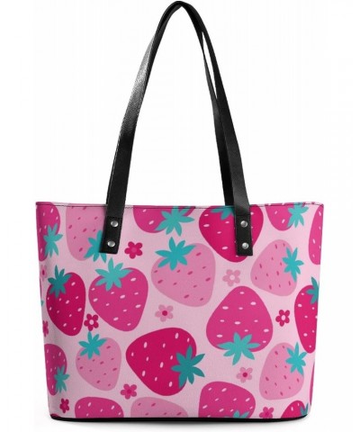 Womens Handbag Strawberry Patterns Leather Tote Bag Top Handle Satchel Bags For Lady $14.35 Totes