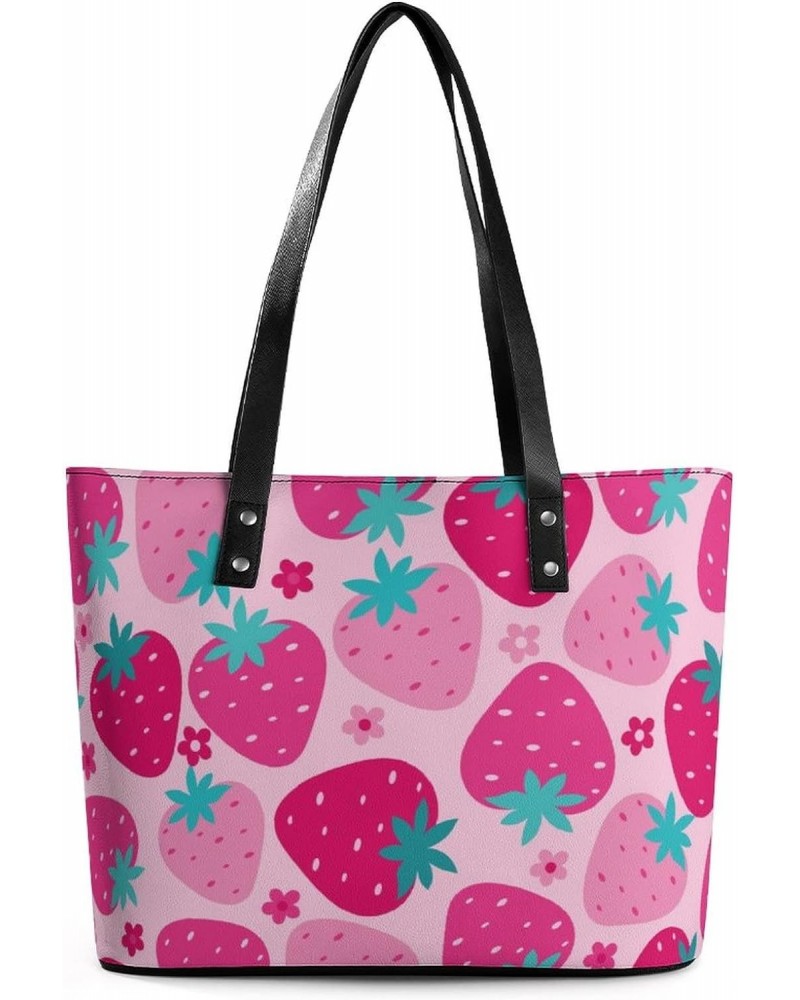 Womens Handbag Strawberry Patterns Leather Tote Bag Top Handle Satchel Bags For Lady $14.35 Totes