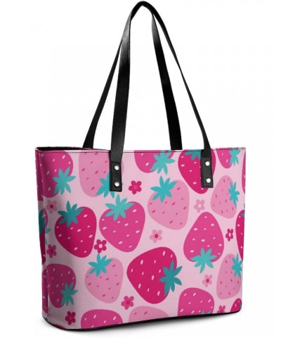 Womens Handbag Strawberry Patterns Leather Tote Bag Top Handle Satchel Bags For Lady $14.35 Totes