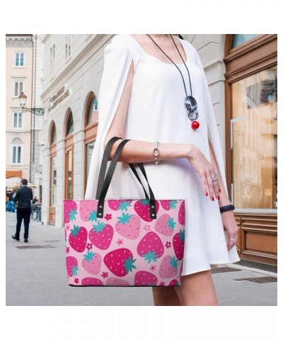 Womens Handbag Strawberry Patterns Leather Tote Bag Top Handle Satchel Bags For Lady $14.35 Totes