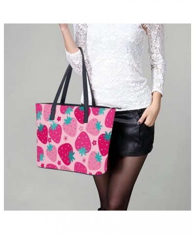 Womens Handbag Strawberry Patterns Leather Tote Bag Top Handle Satchel Bags For Lady $14.35 Totes