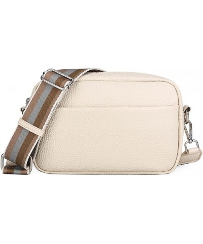 Leather Crossbody Bags for Women Crossbody Camera Bag Purse Thick Strap Trendy Small Shoulder Bag with Guitar Strap A01-beige...