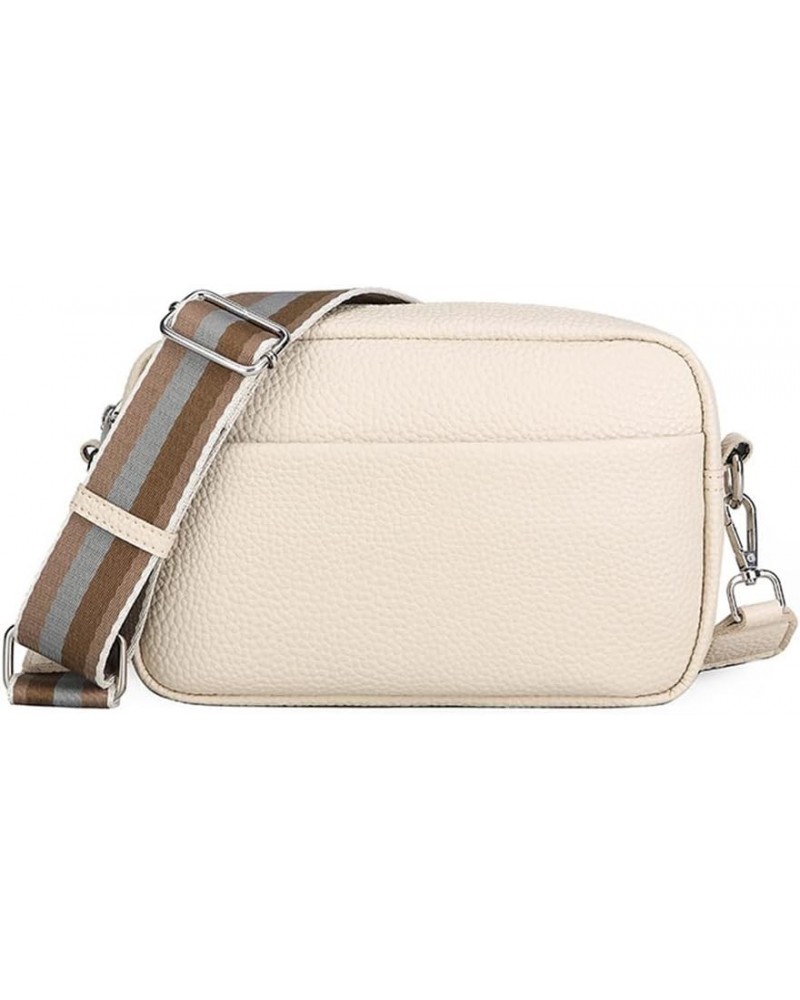 Leather Crossbody Bags for Women Crossbody Camera Bag Purse Thick Strap Trendy Small Shoulder Bag with Guitar Strap A01-beige...