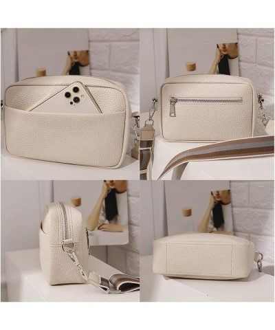 Leather Crossbody Bags for Women Crossbody Camera Bag Purse Thick Strap Trendy Small Shoulder Bag with Guitar Strap A01-beige...