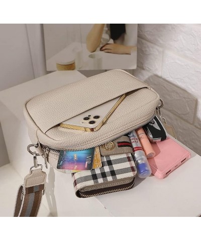 Leather Crossbody Bags for Women Crossbody Camera Bag Purse Thick Strap Trendy Small Shoulder Bag with Guitar Strap A01-beige...