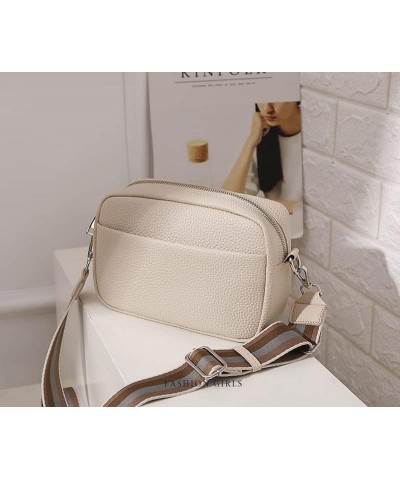 Leather Crossbody Bags for Women Crossbody Camera Bag Purse Thick Strap Trendy Small Shoulder Bag with Guitar Strap A01-beige...