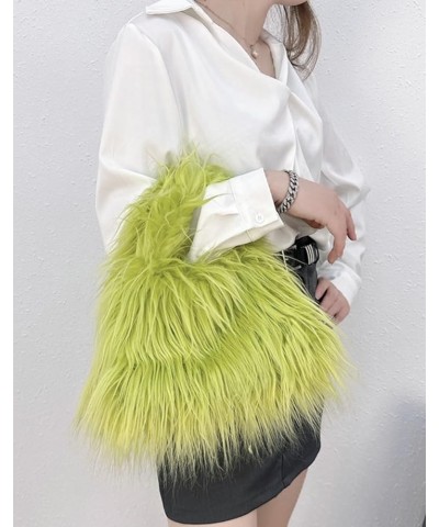 Furry Hobo Bag for Women Faux Fur Shoulder Crossbody Purse Soft Fluffy Handbag Totes Y2K Satchels with Chain Blue $19.71 Totes