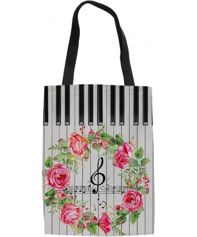 Piano Music Notes Linen Tote Bag Fashion Shoulder Bag for Women Girl Piano Keys 9 $9.00 Shoulder Bags