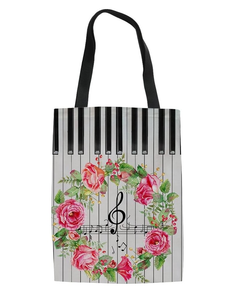 Piano Music Notes Linen Tote Bag Fashion Shoulder Bag for Women Girl Piano Keys 9 $9.00 Shoulder Bags