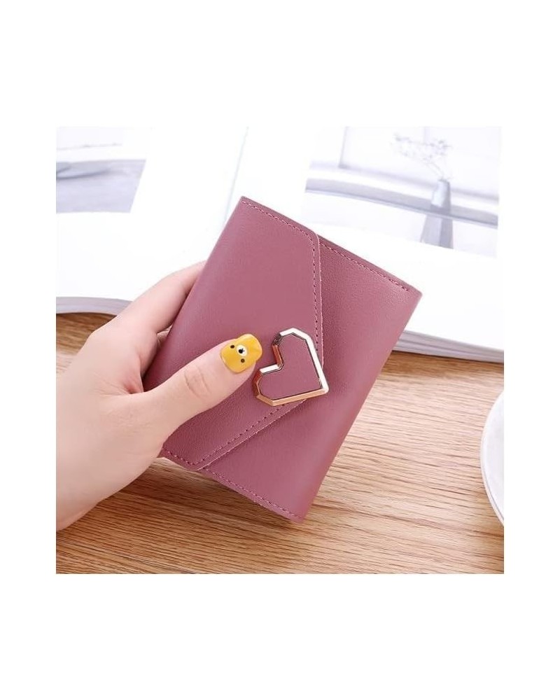 Minimalist Wallet Mini Women's Walletpu Leather Cropped Tri-fold Buckle Purse Clutch for Women's Metal Heart Portable Coin Po...