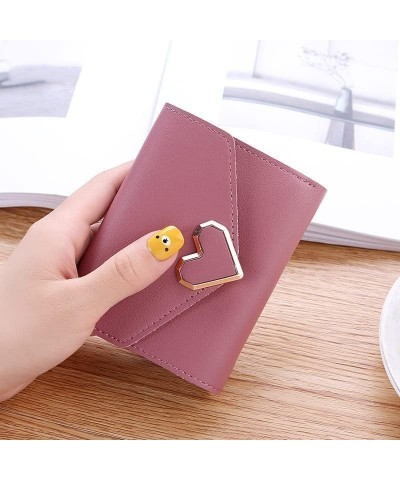 Minimalist Wallet Mini Women's Walletpu Leather Cropped Tri-fold Buckle Purse Clutch for Women's Metal Heart Portable Coin Po...