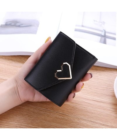 Minimalist Wallet Mini Women's Walletpu Leather Cropped Tri-fold Buckle Purse Clutch for Women's Metal Heart Portable Coin Po...