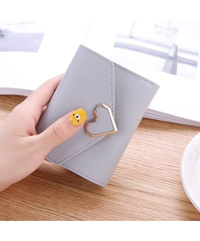 Minimalist Wallet Mini Women's Walletpu Leather Cropped Tri-fold Buckle Purse Clutch for Women's Metal Heart Portable Coin Po...