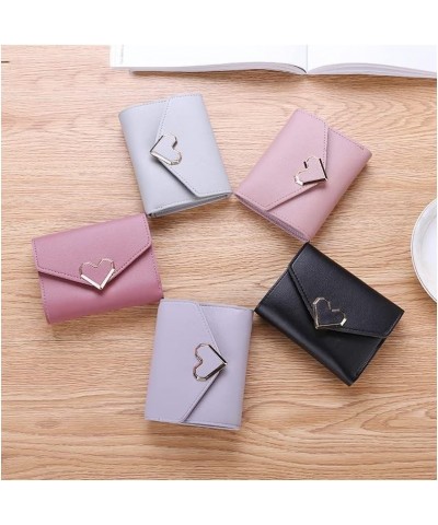 Minimalist Wallet Mini Women's Walletpu Leather Cropped Tri-fold Buckle Purse Clutch for Women's Metal Heart Portable Coin Po...