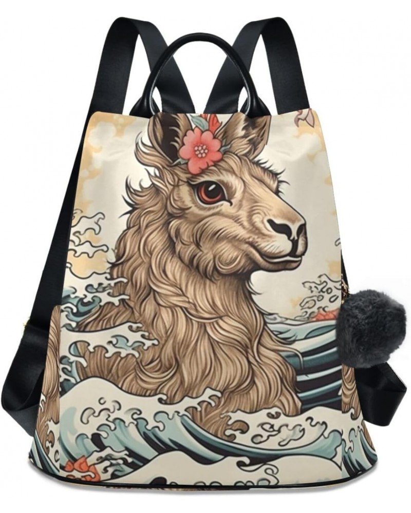 Ukiyo-e Llama Women Backpack, Fashion Anti Theft Casual Daypack Shoulder Bag Purse for Travel Work 15 inches $24.18 Backpacks