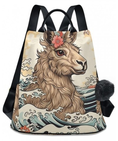 Ukiyo-e Llama Women Backpack, Fashion Anti Theft Casual Daypack Shoulder Bag Purse for Travel Work 15 inches $24.18 Backpacks