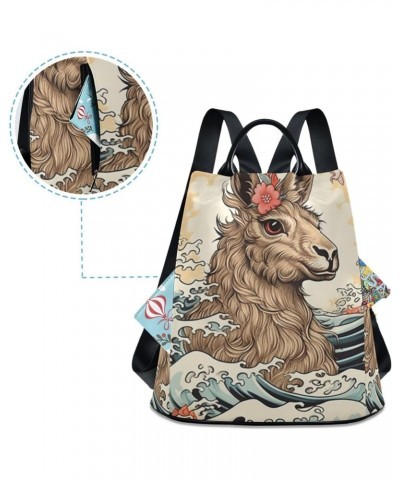 Ukiyo-e Llama Women Backpack, Fashion Anti Theft Casual Daypack Shoulder Bag Purse for Travel Work 15 inches $24.18 Backpacks