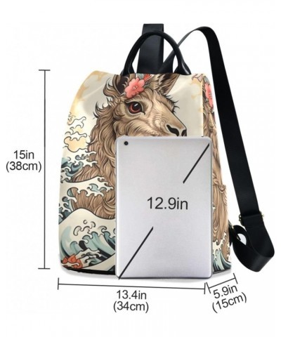 Ukiyo-e Llama Women Backpack, Fashion Anti Theft Casual Daypack Shoulder Bag Purse for Travel Work 15 inches $24.18 Backpacks