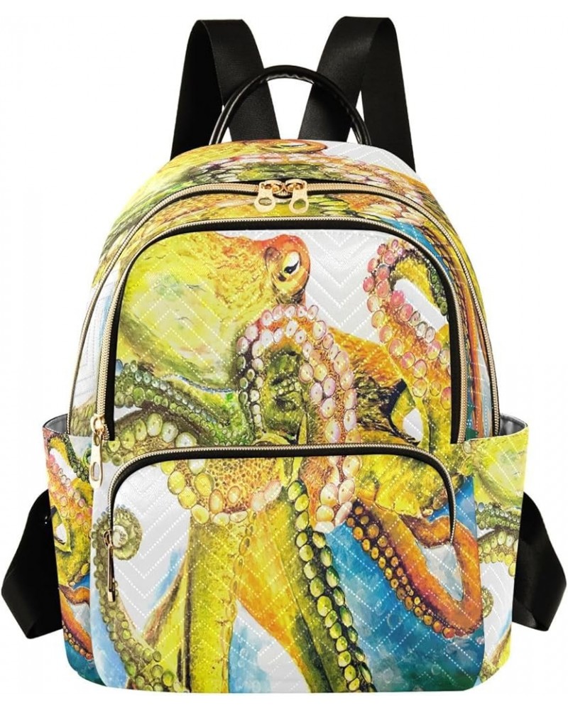 Backpack Purse for Women Abstract Octopus, Mini Fashion Backpack Painting Lightweight Casual Daypack Shoulder Bag Travel Back...