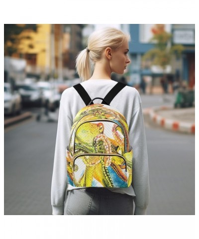 Backpack Purse for Women Abstract Octopus, Mini Fashion Backpack Painting Lightweight Casual Daypack Shoulder Bag Travel Back...