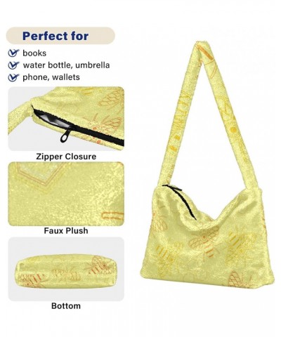 Yellow Bee Honeycomb Hive Fluffy Crossbody Bag Furry Tote Bags for Women Fuzzy Purse Handbag Lady Shoulder Bag Large Plush Ba...