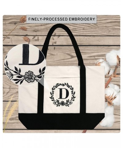 Initial Canvas Tote Bag 12oz with Inner & Front Pockets Personalized Embroidery Monogrammed Cotton Bag for Wedding Birthday B...