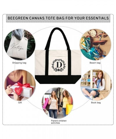 Initial Canvas Tote Bag 12oz with Inner & Front Pockets Personalized Embroidery Monogrammed Cotton Bag for Wedding Birthday B...