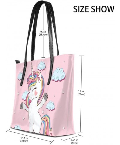 Tote Handbag Women PU Leather Fashion Zipper Shoulder Bag Large Capacity Unicorn on Rainbow $20.50 Totes