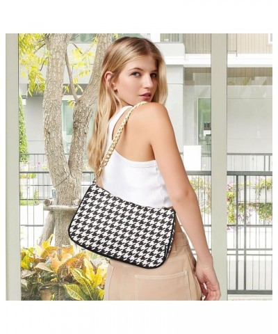 Shoulder Bag Houndstooth Black White Tote Bag Chain Bag Cross Body Handbag Purse for Women Houndstooth Black White $16.79 Sho...