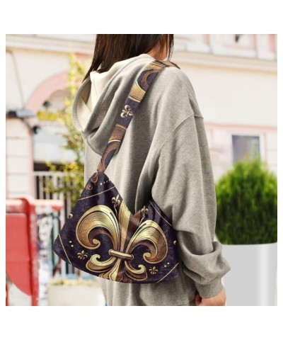 Ladies Soft Plush Underarm Bag Gold-luxury-fleur-de-lis Fluffy Shoulder Bag Women Furry Purse Handbag $19.19 Shoulder Bags