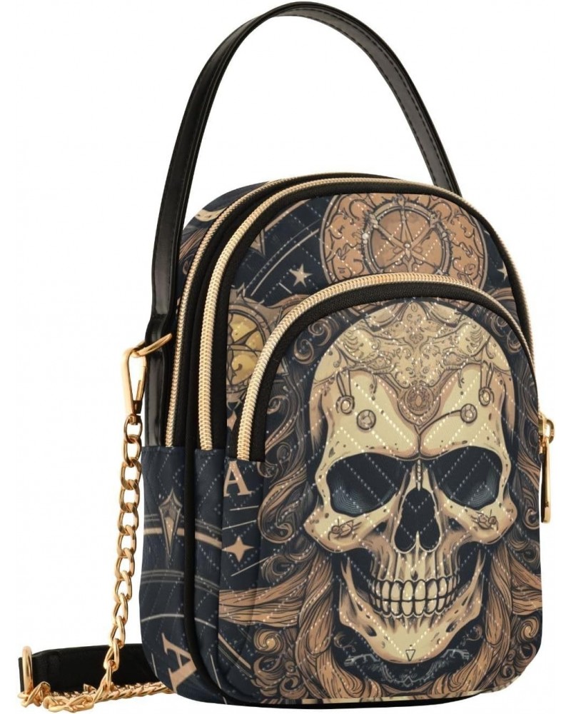 Women Crossbody Sling Bags Skull Head Art Design Print, Compact Fashion Handbags Purse with Chain Strap Top handle for Evenin...