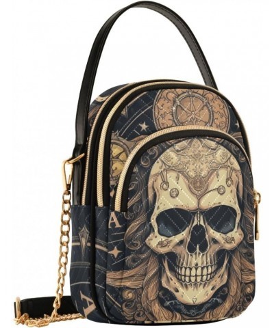 Women Crossbody Sling Bags Skull Head Art Design Print, Compact Fashion Handbags Purse with Chain Strap Top handle for Evenin...