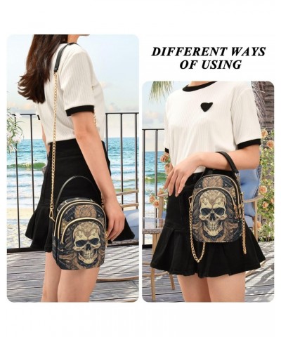 Women Crossbody Sling Bags Skull Head Art Design Print, Compact Fashion Handbags Purse with Chain Strap Top handle for Evenin...