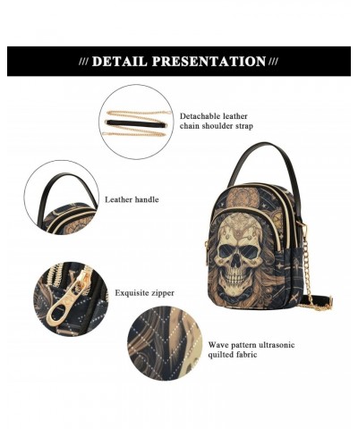 Women Crossbody Sling Bags Skull Head Art Design Print, Compact Fashion Handbags Purse with Chain Strap Top handle for Evenin...