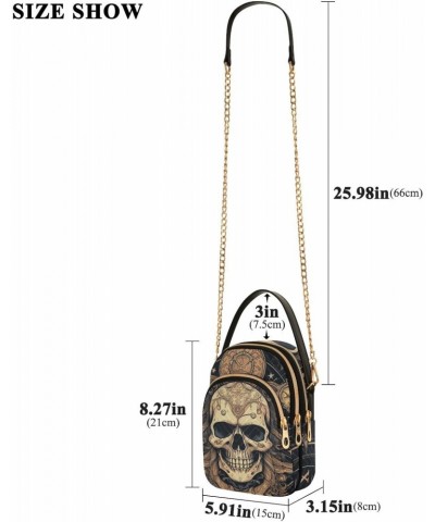 Women Crossbody Sling Bags Skull Head Art Design Print, Compact Fashion Handbags Purse with Chain Strap Top handle for Evenin...